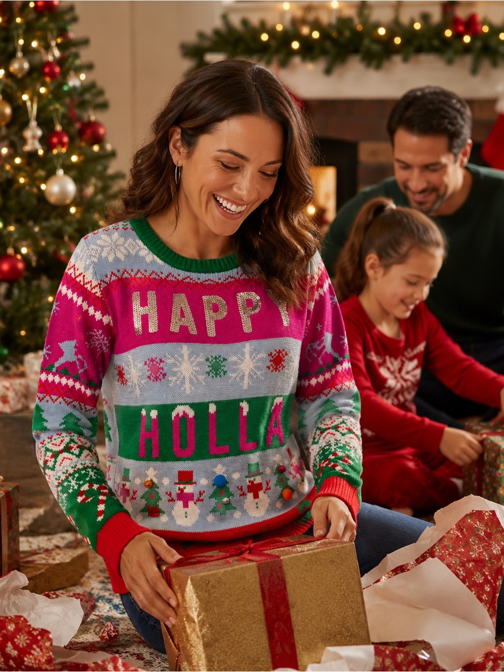 Ugly Christmas Sweater Funny Snowman Womens Sz S Christmas Day Opening Presents
